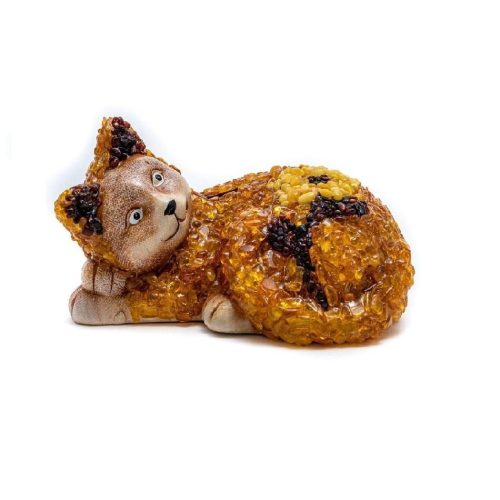 Cat money box natural Baltic amber figurine — choosing the perfect amber gift, handcrafted in Brooklyn USA by KIZIMA