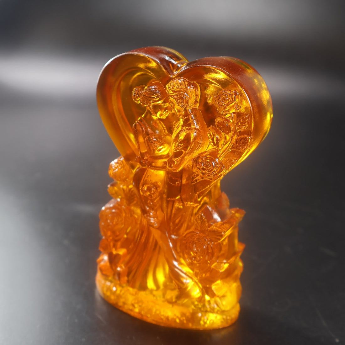 Wedding heart natural Baltic amber sculpture — the amber anniversary 34 years of marriage gift, handcrafted in Brooklyn USA by KIZIMA