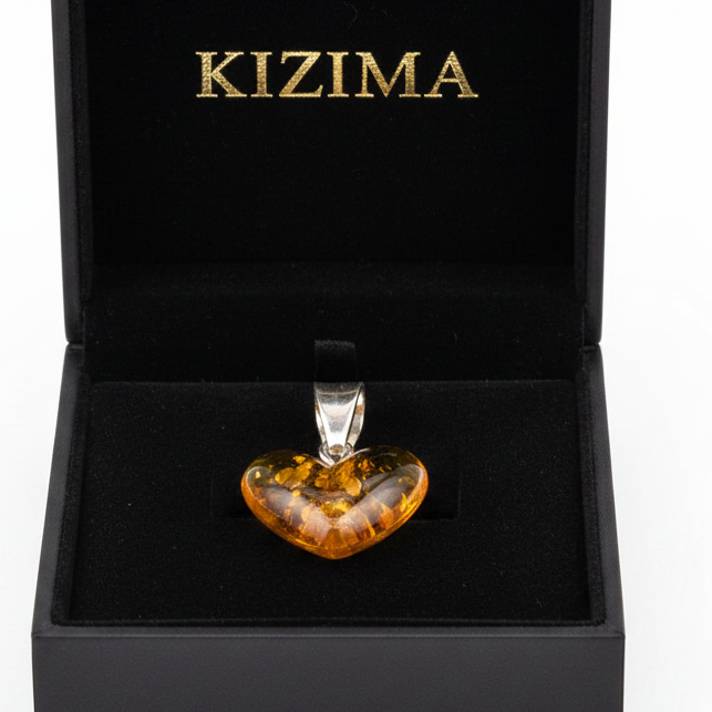 Heart pendant natural Baltic amber choker — amber for weddings something old something Baltic, handcrafted in Brooklyn USA by KIZIMA
