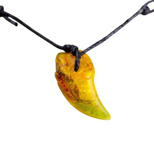 Natural raw Baltic amber fang pendant choker — what makes amber valuable for collectors, handcrafted in Brooklyn USA by KIZIMA