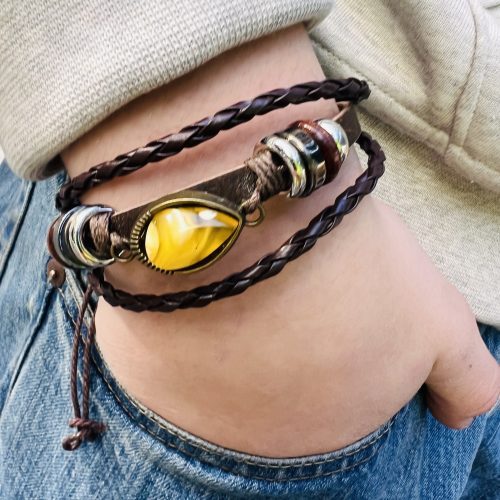 Men's natural Baltic amber leather bracelet — amber jewelry for men, handcrafted in Brooklyn USA by KIZIMA