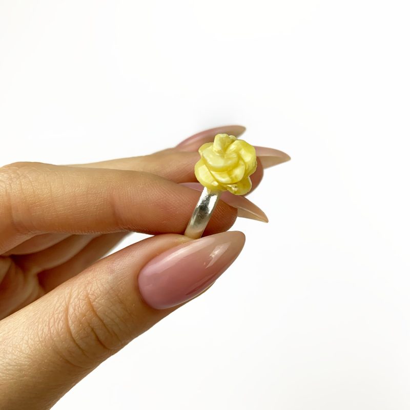 Natural Baltic amber rose ring — amber rings from statement cabochon to delicate band, handcrafted in Brooklyn USA by KIZIMA