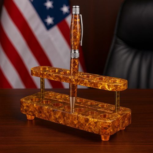 Executive natural Baltic amber pen holder — small amber objects bookends boxes and desk pieces, handcrafted in Brooklyn USA by KIZIMA