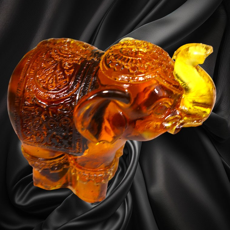 Lucky elephant Baltic amber figurine — handcrafted in USA by KIZIMA®, front view
