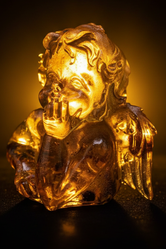 Angel boy Baltic amber figurine — handcrafted in USA by KIZIMA®, front view