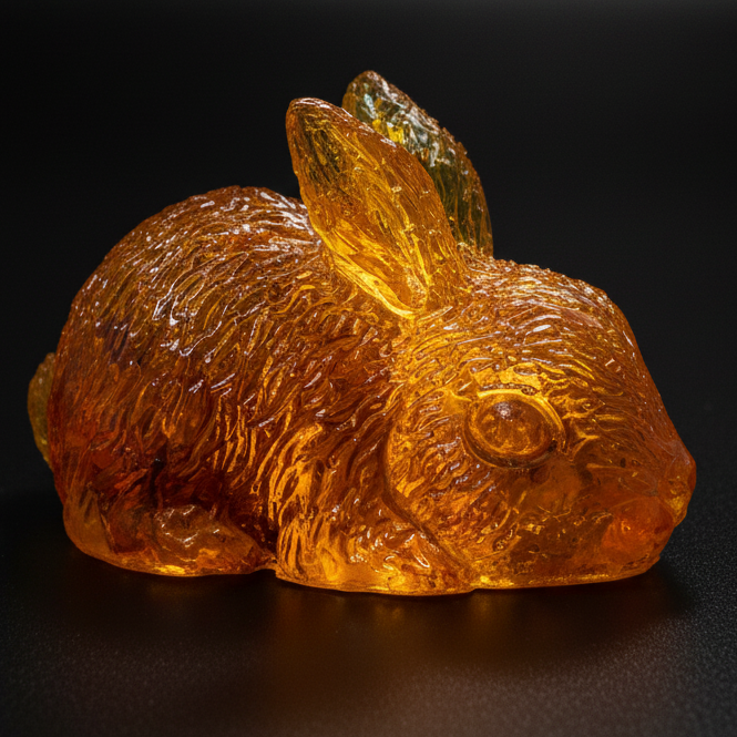Rabbit figurine — genuine Baltic amber, handcrafted in USA by KIZIMA®, front view