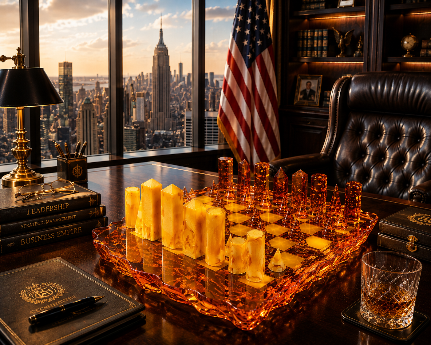 Manhattan Skyline — Baltic Amber Chess Set | Handmade in New York by KIZIMA®