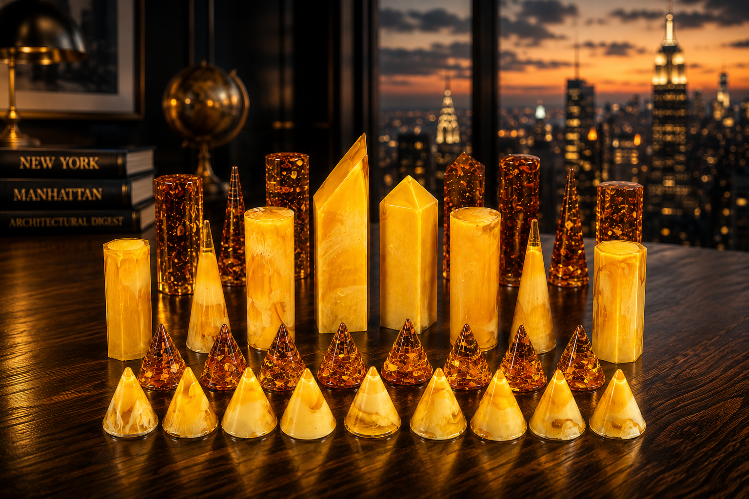 Manhattan Skyline — Baltic Amber Chess Set | Handmade in New York by KIZIMA®
