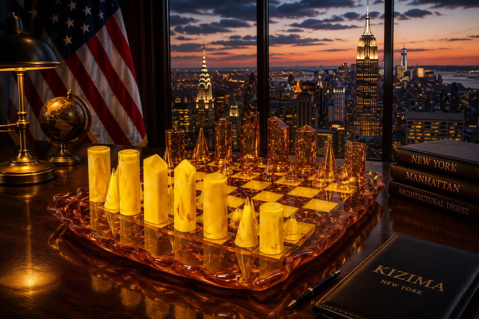 Manhattan Skyline — Baltic Amber Chess Set | Handmade in New York by KIZIMA®
