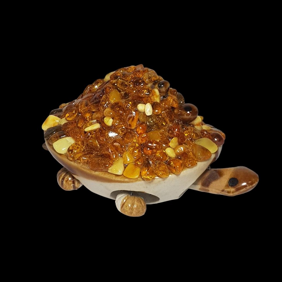 Handmade Movable Turtle Figurine with Baltic Amber by KIZIMA