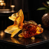 Golden goldfish Baltic amber figurine by KIZIMA® — genuine amber decor, handmade in USA, detail view
