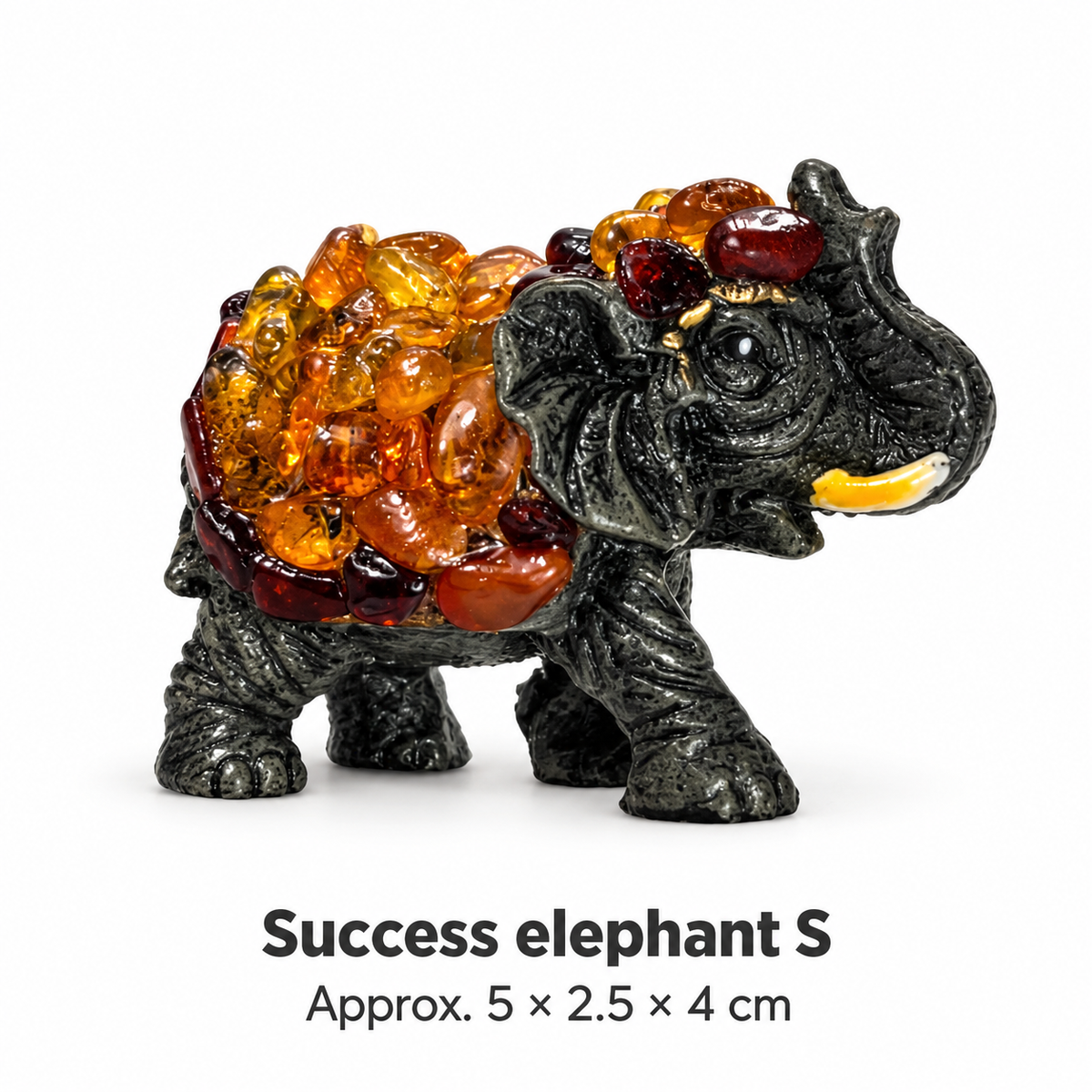 Size chart: KIZIMA® Baltic amber success elephant S, approx. 5 x 2.5 x 4 cm (2 x 1 x 1.6 in)