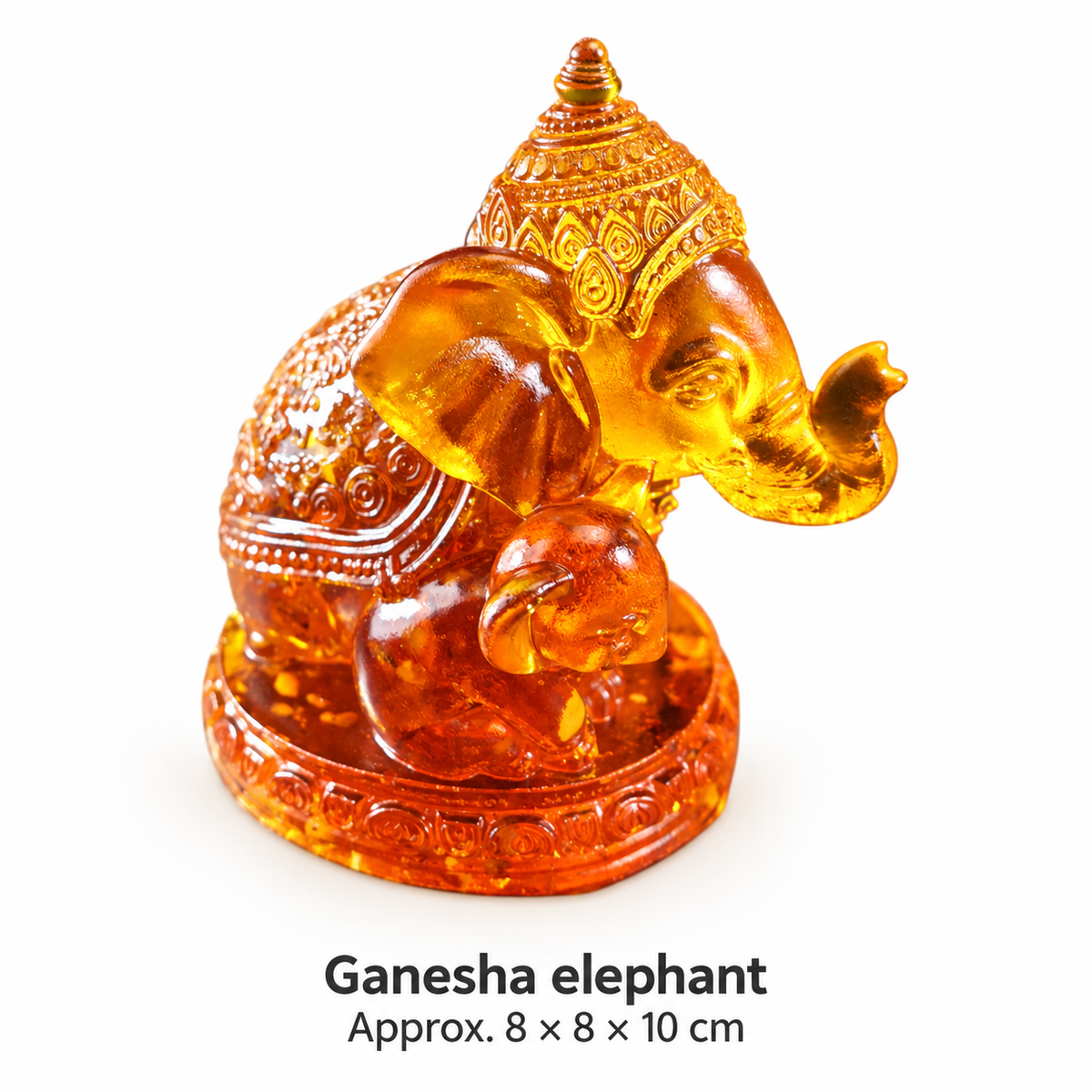 Size chart: KIZIMA® Baltic amber Ganesha statue, approx. 8 x 8 x 10 cm (3.1 x 3.1 x 3.9 in)