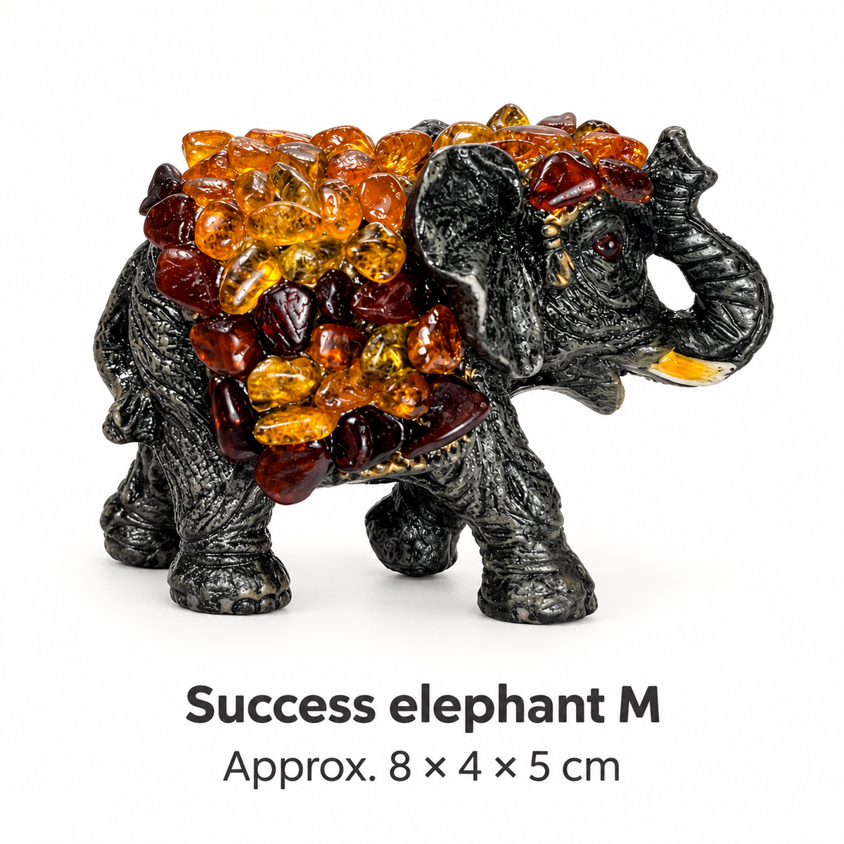Size chart: KIZIMA® Baltic amber success elephant M, approx. 8 x 4 x 5 cm (3.1 x 1.6 x 2 in)