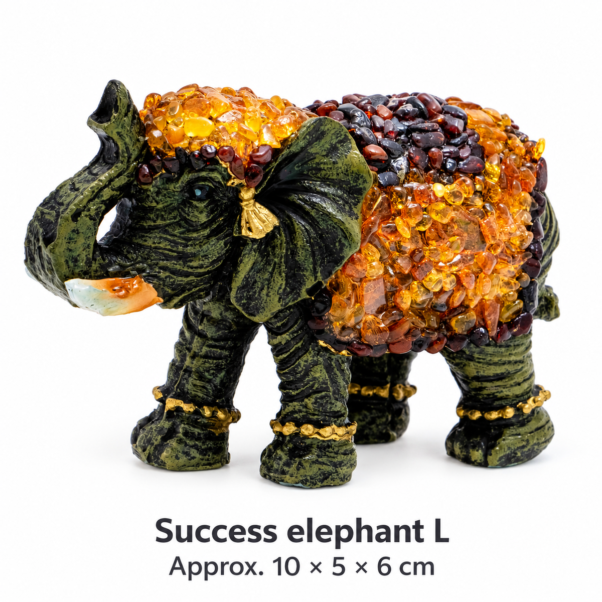 Size chart: KIZIMA® Baltic amber success elephant L, approx. 10 x 5 x 6 cm (3.9 x 2 x 2.4 in)