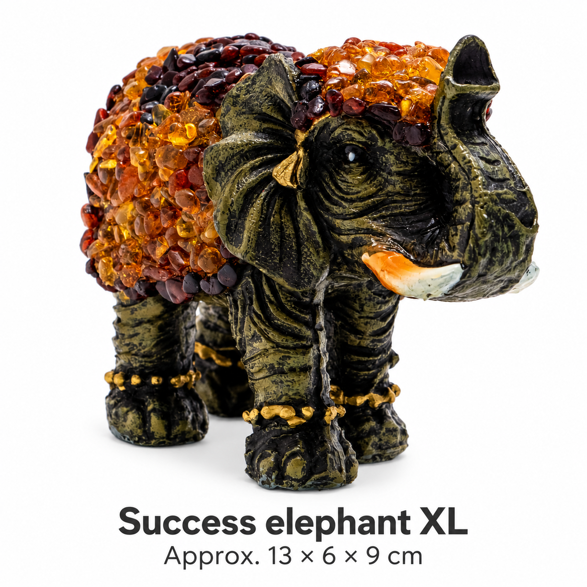 Size chart: KIZIMA® Baltic amber success elephant XL, approx. 13 x 6 x 9 cm (5.1 x 2.4 x 3.5 in)