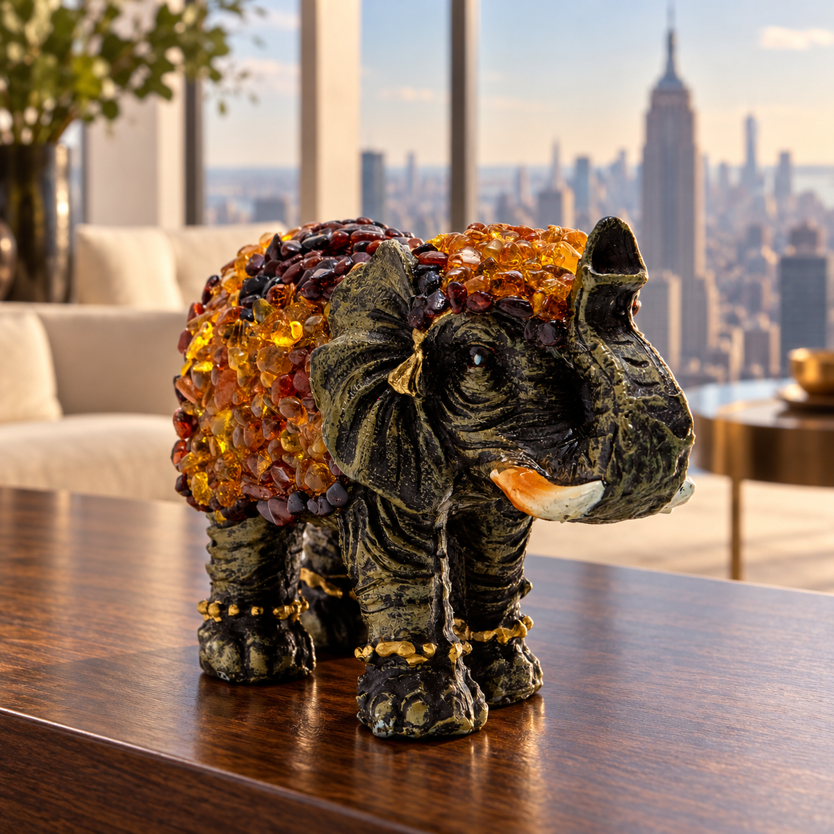 Baltic amber success elephant figurine XL in a New York home office — handmade in Brooklyn by KIZIMA®