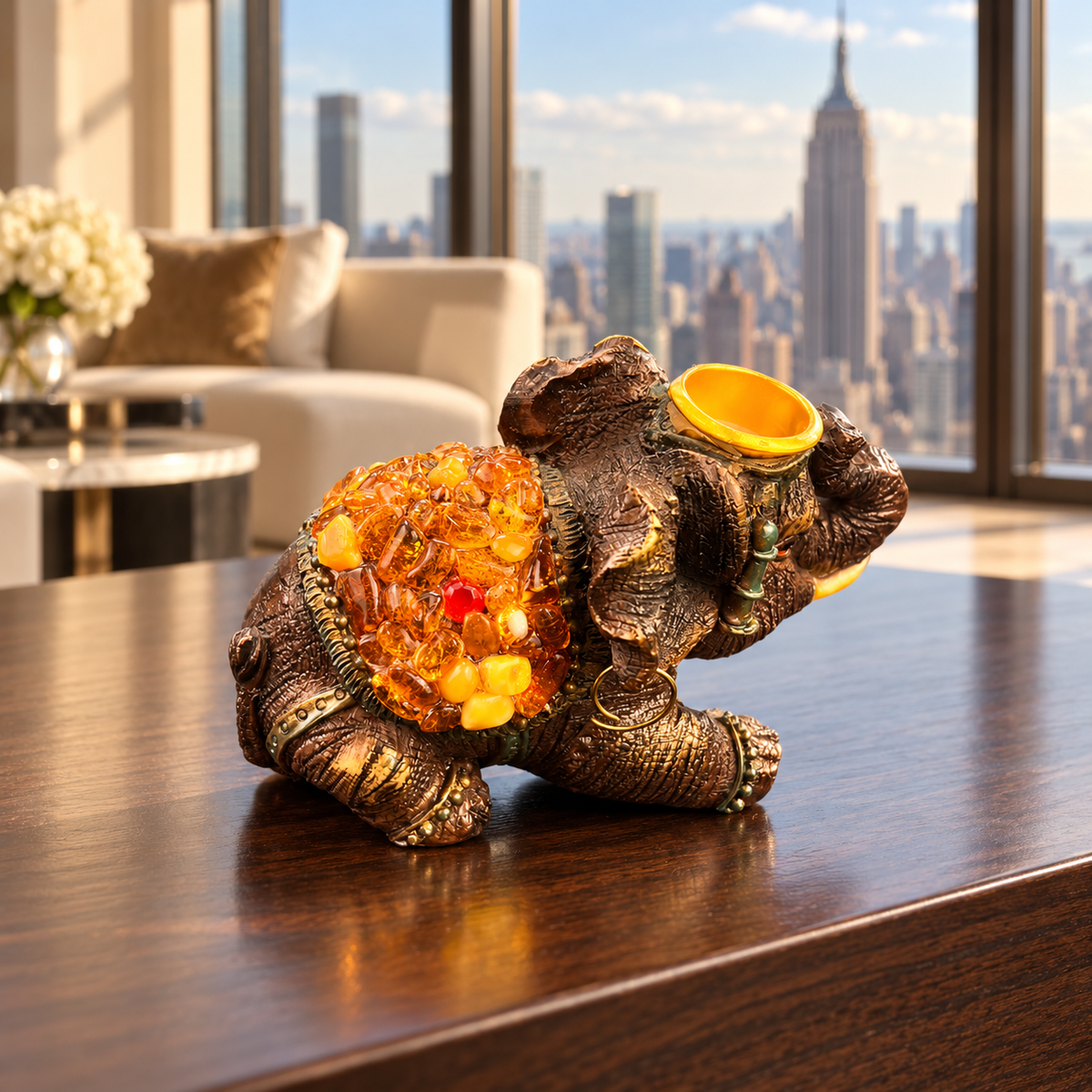 Baltic amber Elephant Candle Holder in a New York interior — handmade in Brooklyn by KIZIMA®
