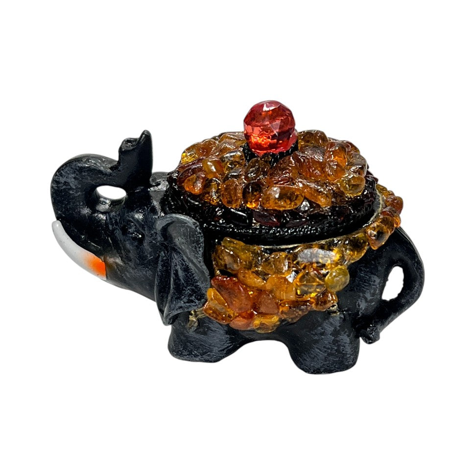 Handmade Baltic Amber Elephant Trinket Box - Decorative Jewelry Box - Made in USA
