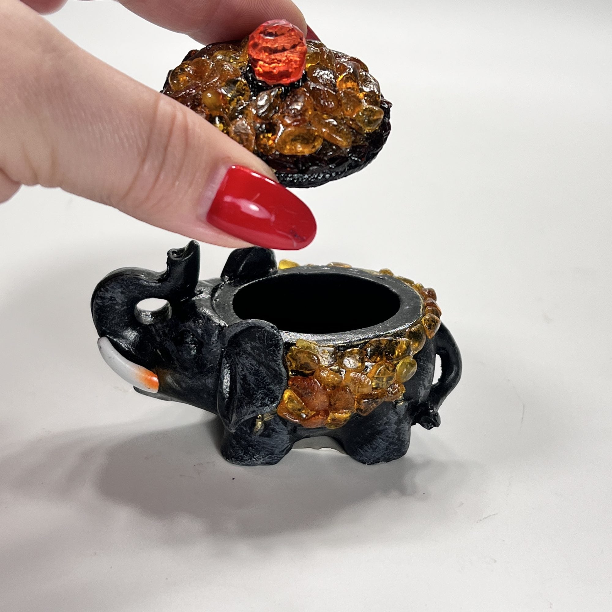 Handmade Baltic Amber Elephant Trinket Box - Decorative Jewelry Box - Made in USA