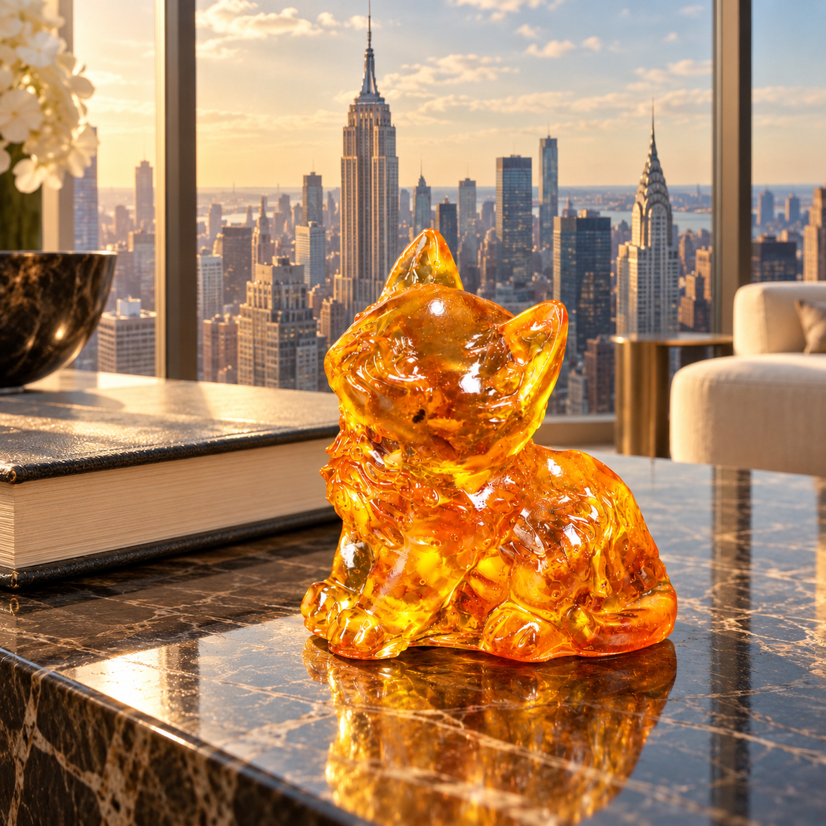 KIZIMA honey amber kitten in a New York interior