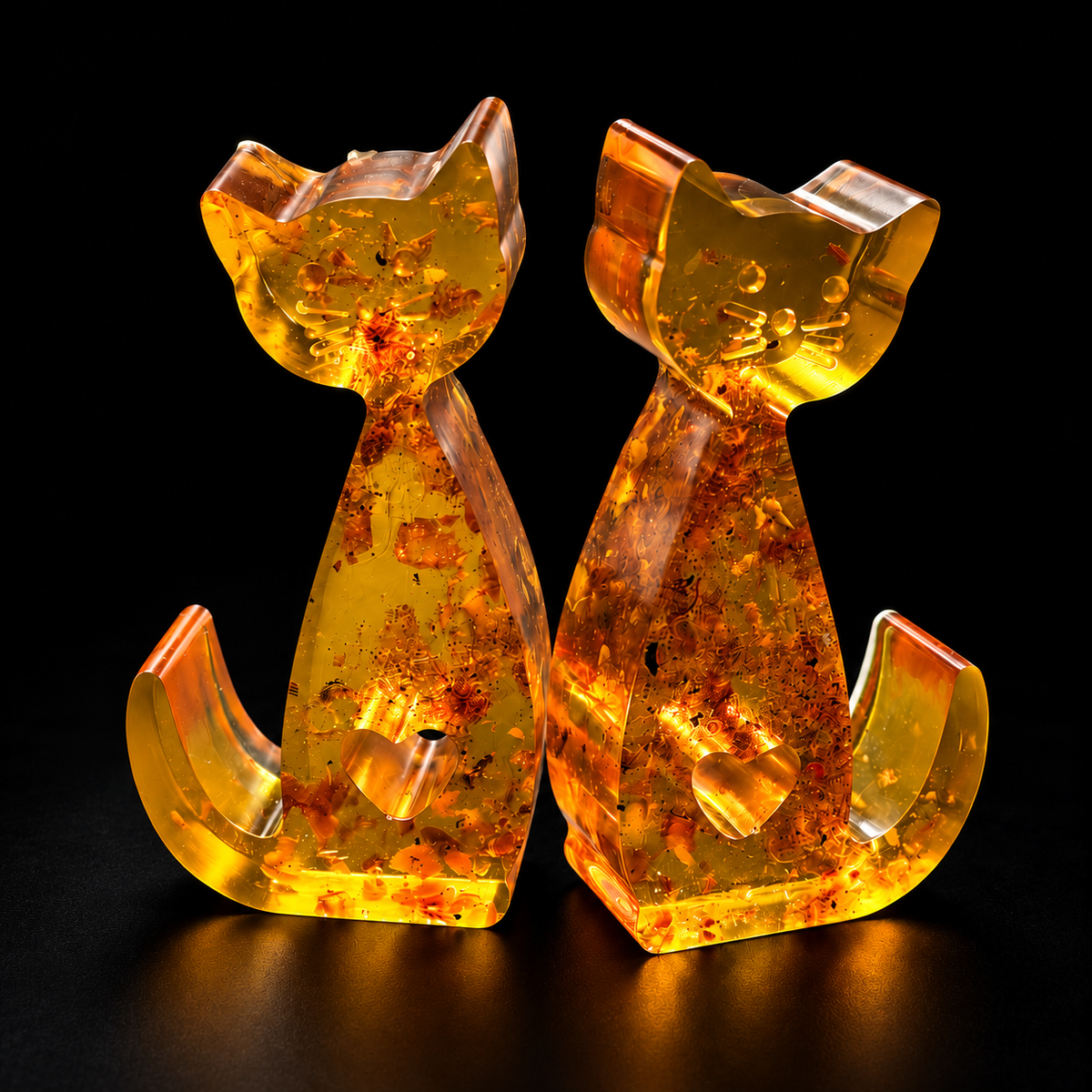 KIZIMA amber cat pair on a premium black studio background