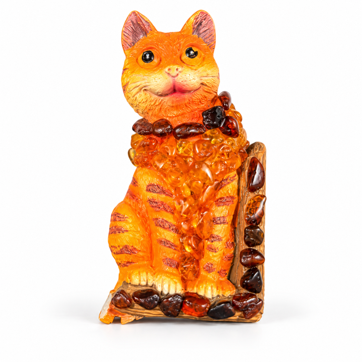 Made in USA Natural Baltic Amber cat refrigerator magnet by KIZIMA® with honey and cognac amber pieces on white