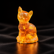 Made in USA Natural Baltic Amber mini sitting cat figurine by KIZIMA®, 4 cm tiny golden cat, black studio background