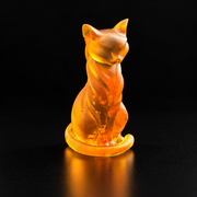 Made in USA Natural Baltic Amber slender sitting cat figurine by KIZIMA®, 8 cm golden cat with curled front tail, black studio background
