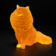 Made in USA Natural Baltic Amber fluffy cat figurine by KIZIMA®, 8 cm sitting long-haired cat with full ruff and flowing tail, black studio background