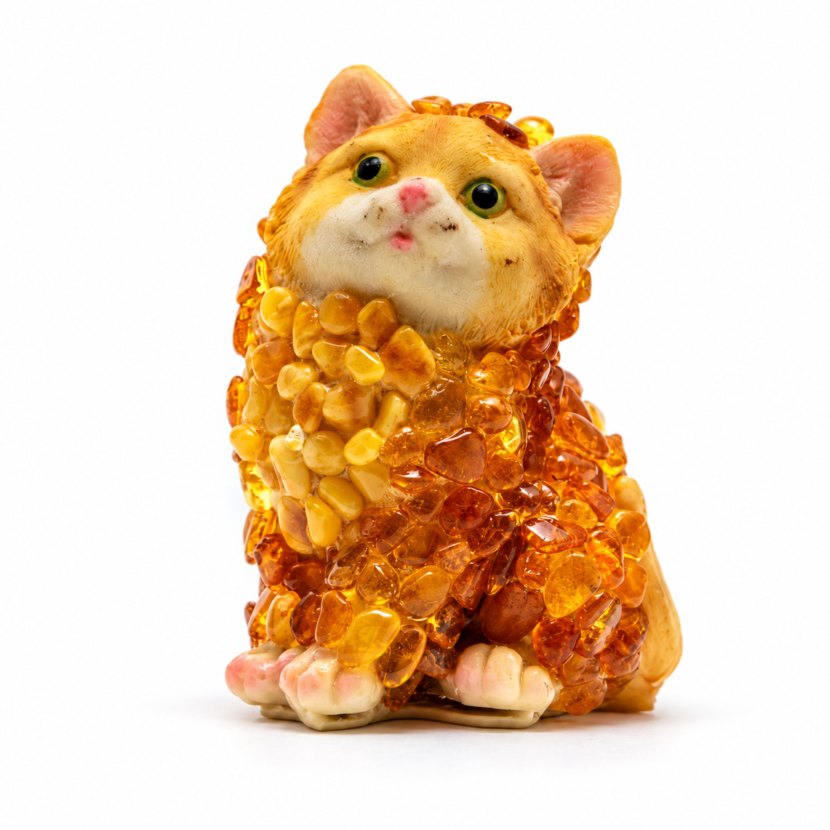 Baltic amber mosaic sitting kitten on white, approx. 2 x 2 x 3 in — KIZIMA® Brooklyn