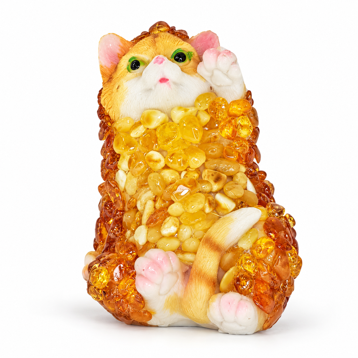 Baltic amber mosaic upright kitten on white, approx. 2.5 x 2.5 x 2.5 in — KIZIMA® Brooklyn