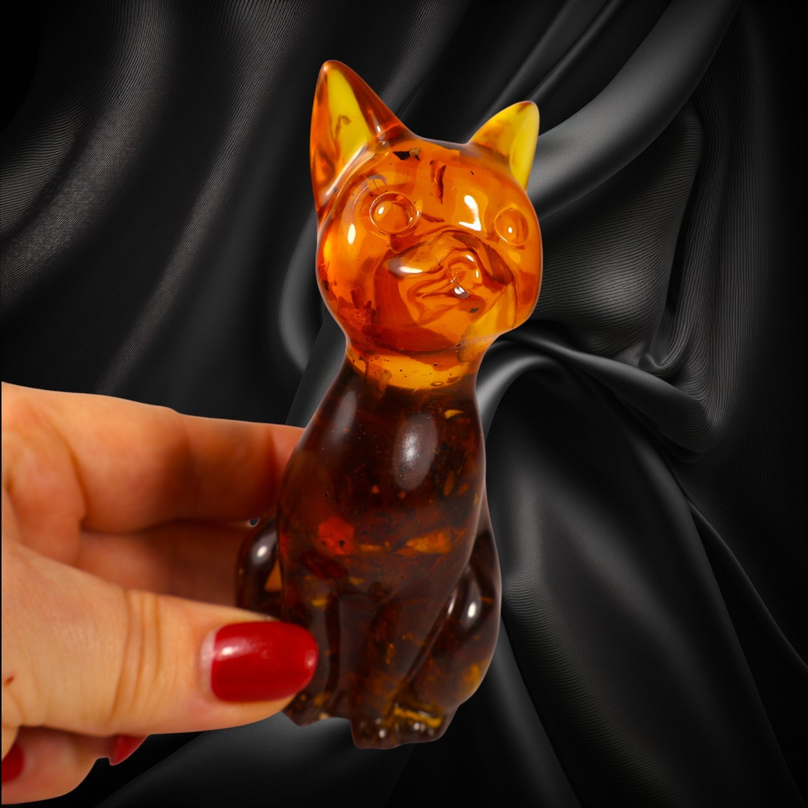 Made in USA — Real Baltic Amber Cat Figurine — Handmade Home Decor — Christmas Gift — Collectible Souvenir — KIZIMA