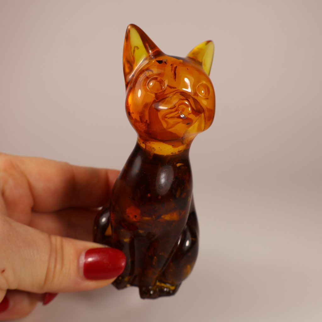 Made in USA — Real Baltic Amber Cat Figurine — Handmade Home Decor — Christmas Gift — Collectible Souvenir — KIZIMA