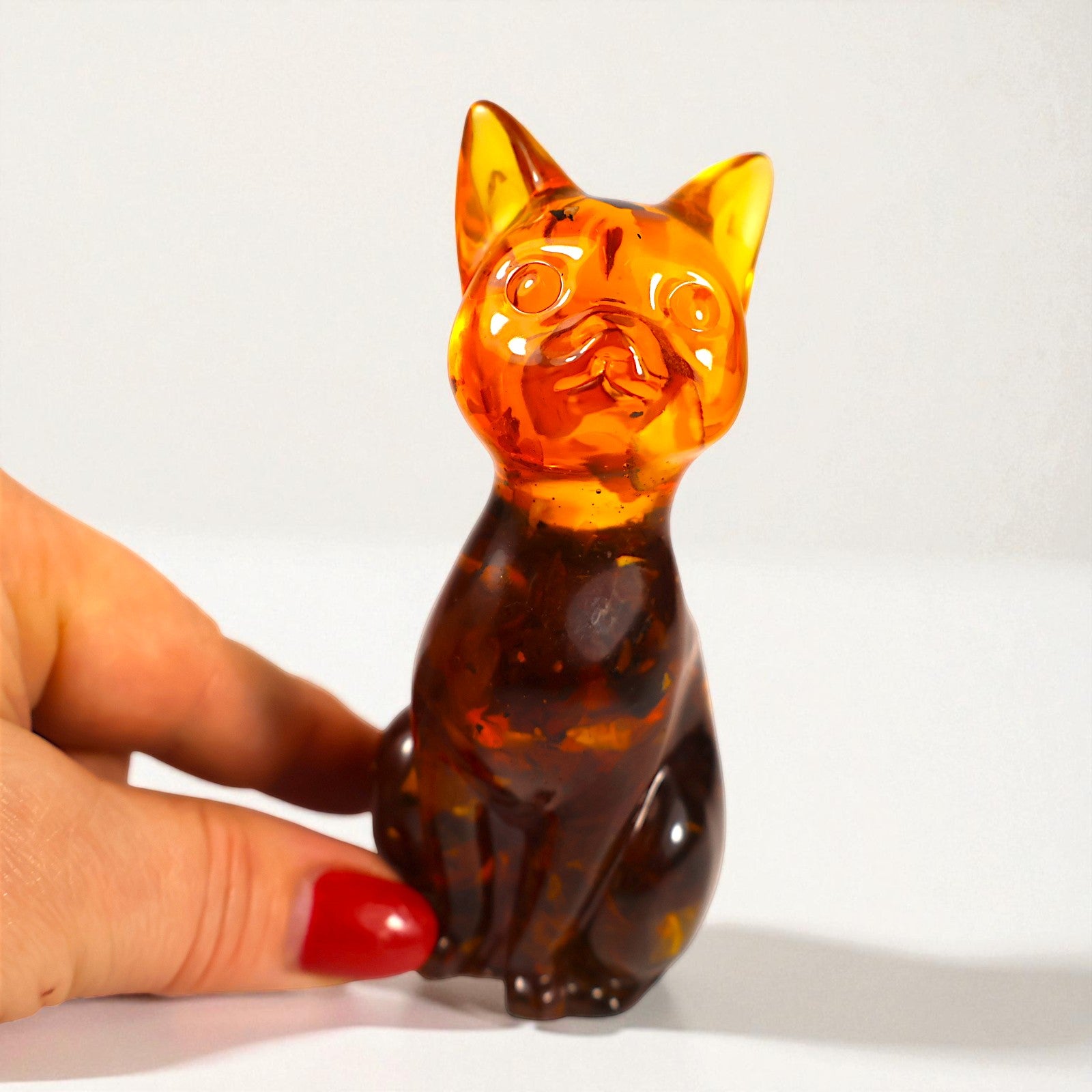 Made in USA — Real Baltic Amber Cat Figurine — Handmade Home Decor — Christmas Gift — Collectible Souvenir — KIZIMA
