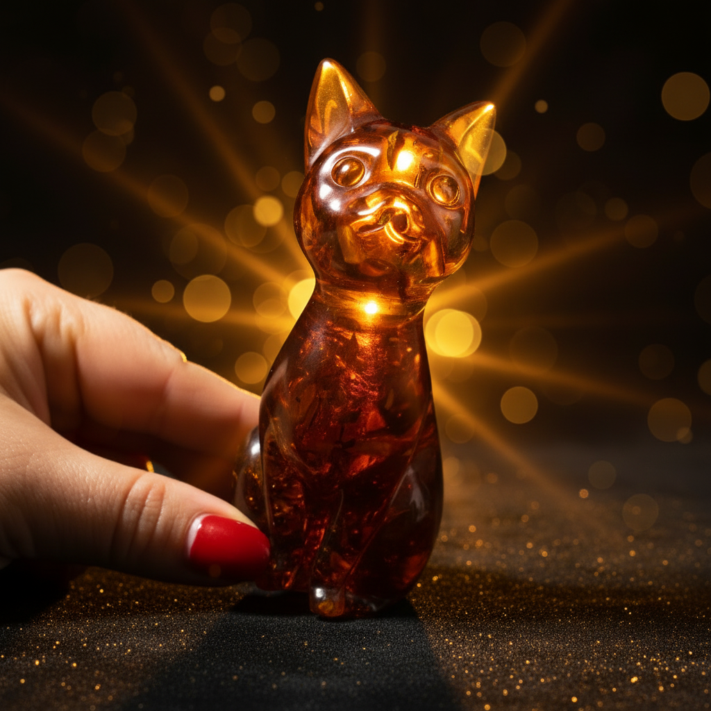 Honey Baltic amber cat figurine by KIZIMA® — handmade in USA, additional view