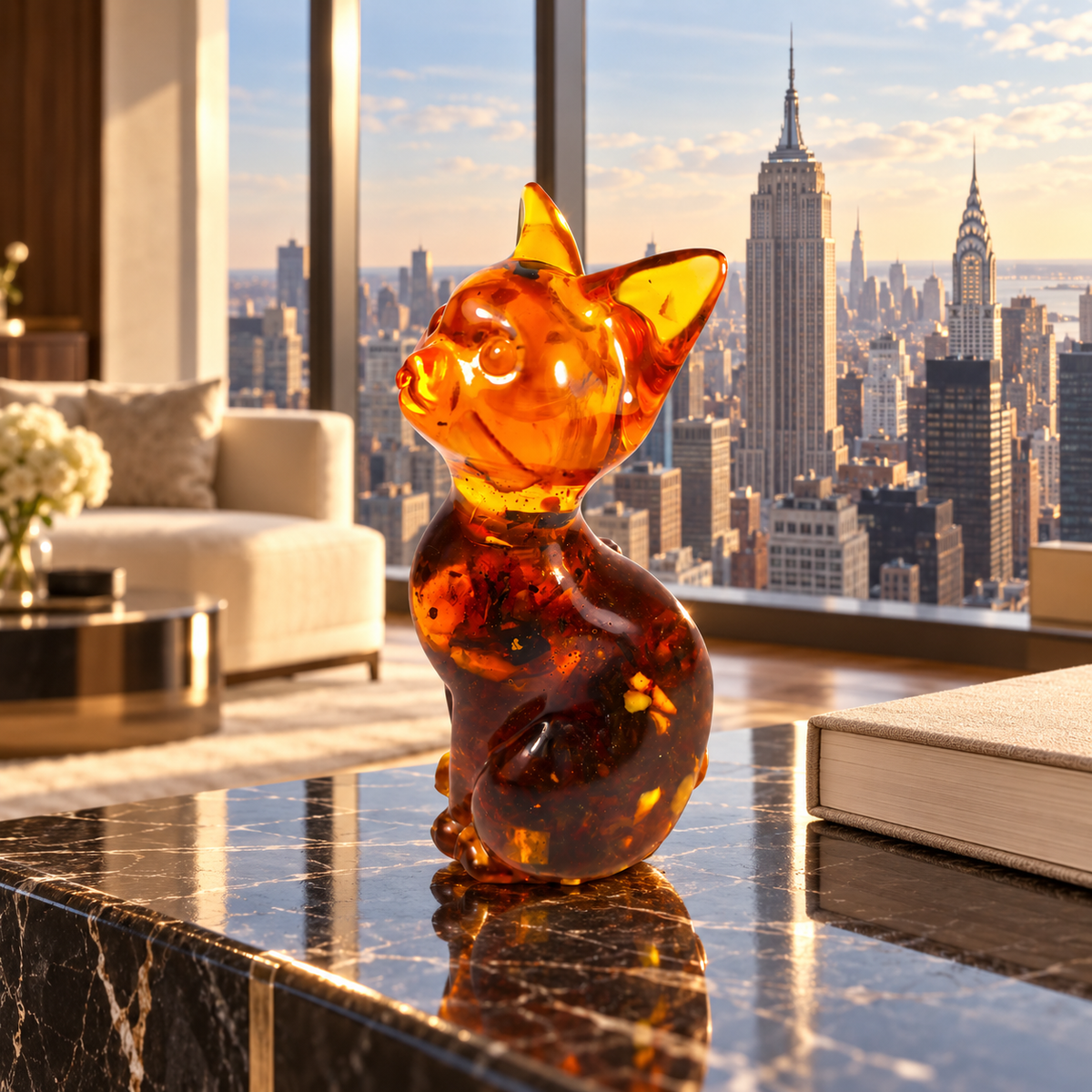 KIZIMA amber cat figurine in a New York interior