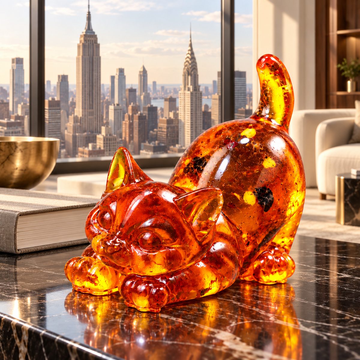 KIZIMA amber cat figurine in a New York interior