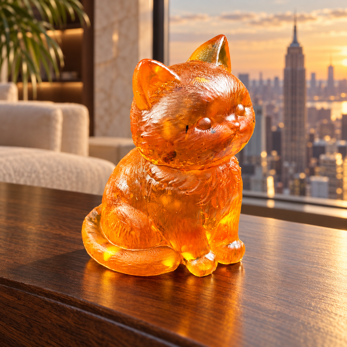 KIZIMA round amber cat with bow, interior nyc premium v4 fresh