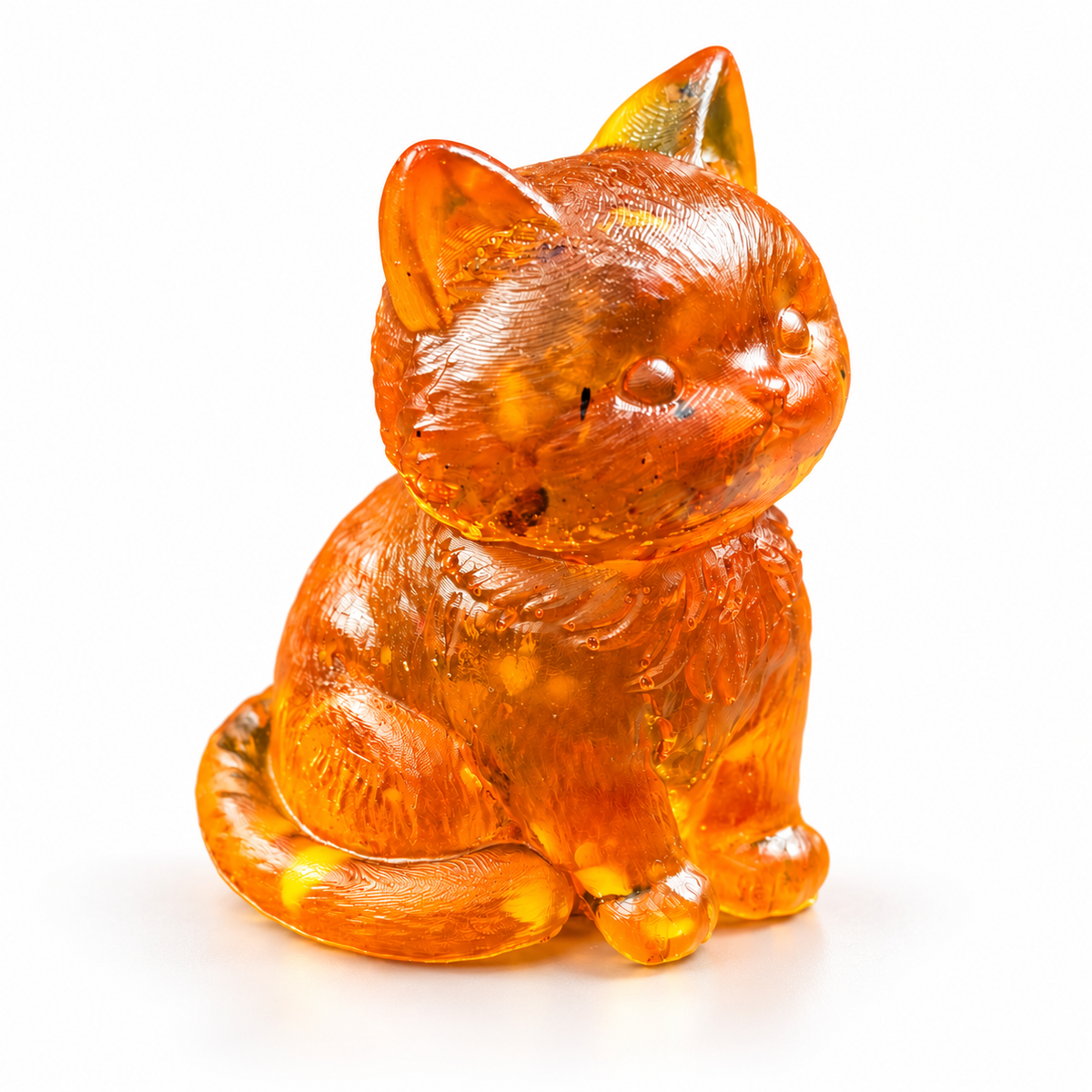 KIZIMA round amber cat with bow, white studio premium v4 fresh
