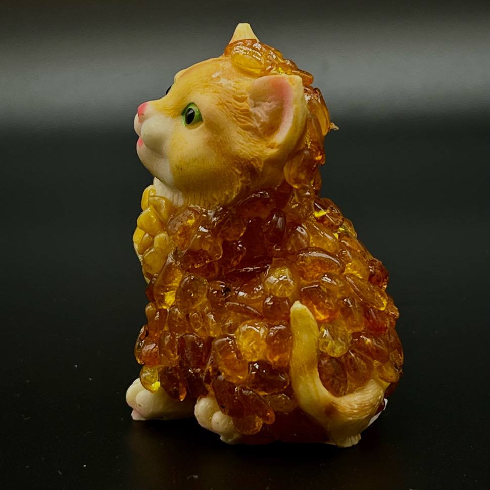 USA Handmade Cat Figurine, Amber Sculpture by KIZIMA, Home Decor