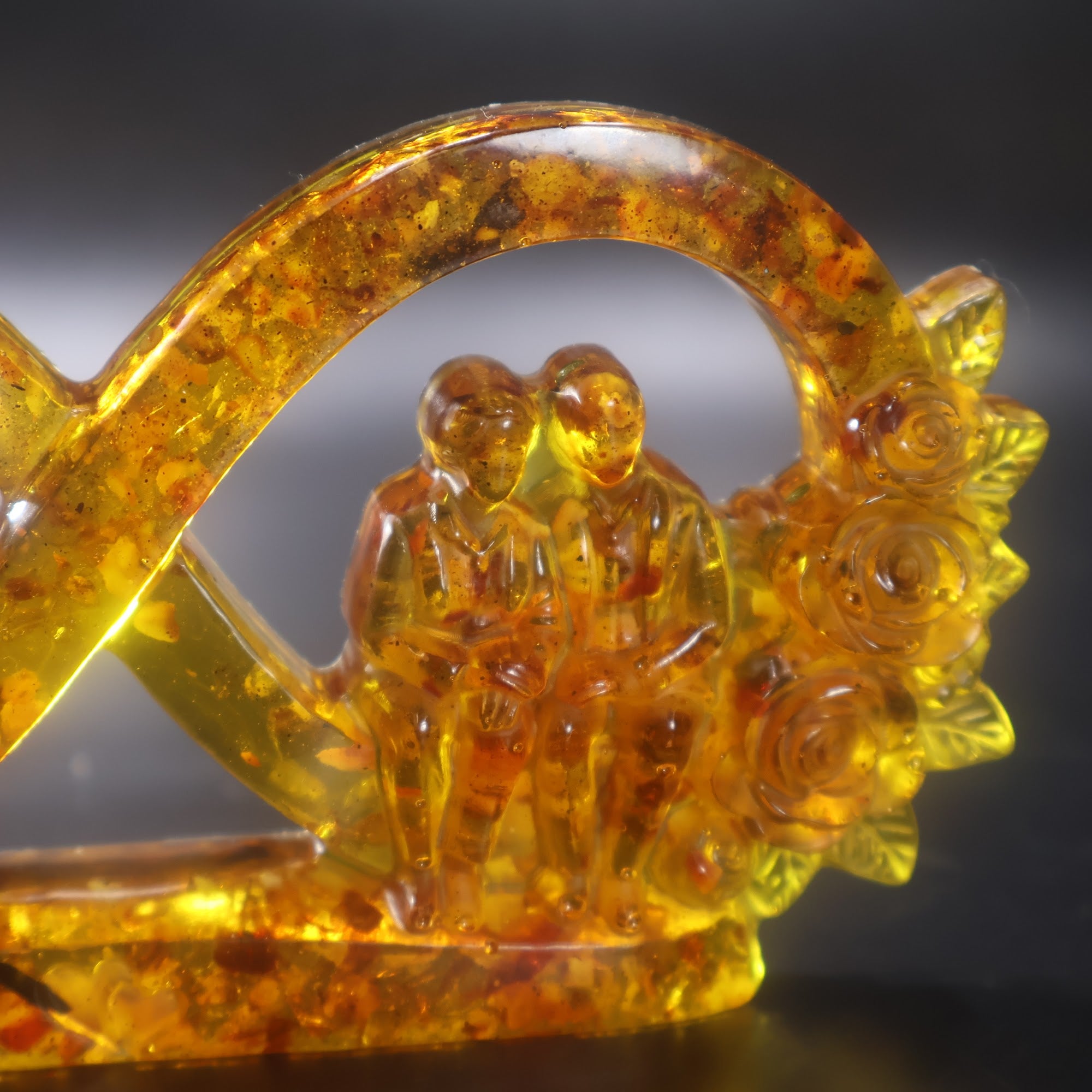 Made in USA KIZIMA natural Baltic amber infinity love sculpture with young wedding couple and grandparents