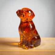 KIZIMA® collectible Baltic amber dog figurine — genuine amber decor, handmade in USA, detail view