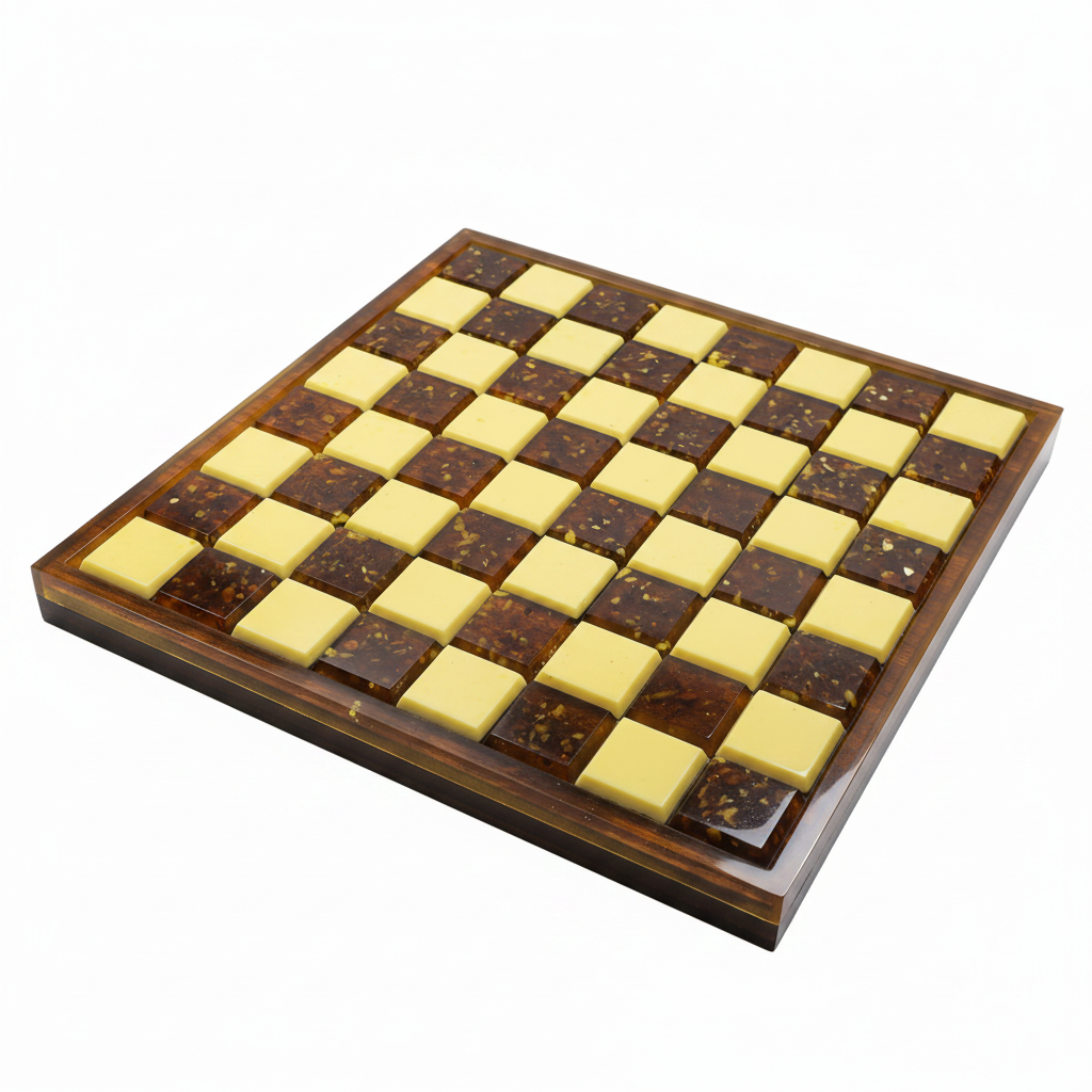 Made in USA Natural Baltic Amber Chess Board Wood Inlay KIZIMA®