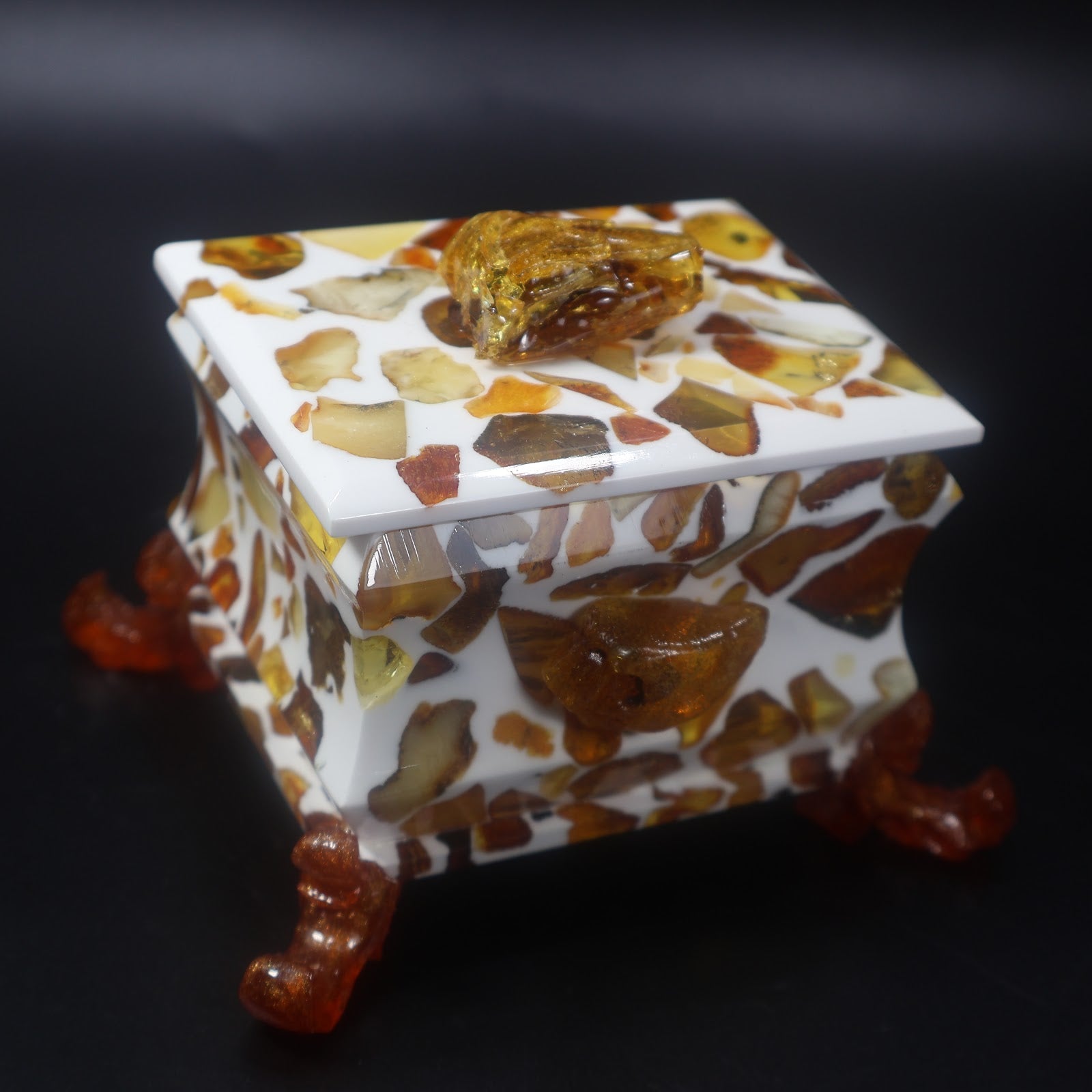 Made in USA handmade Baltic amber jewelry box by KIZIMA — natural amber keepsake box (Box 3)