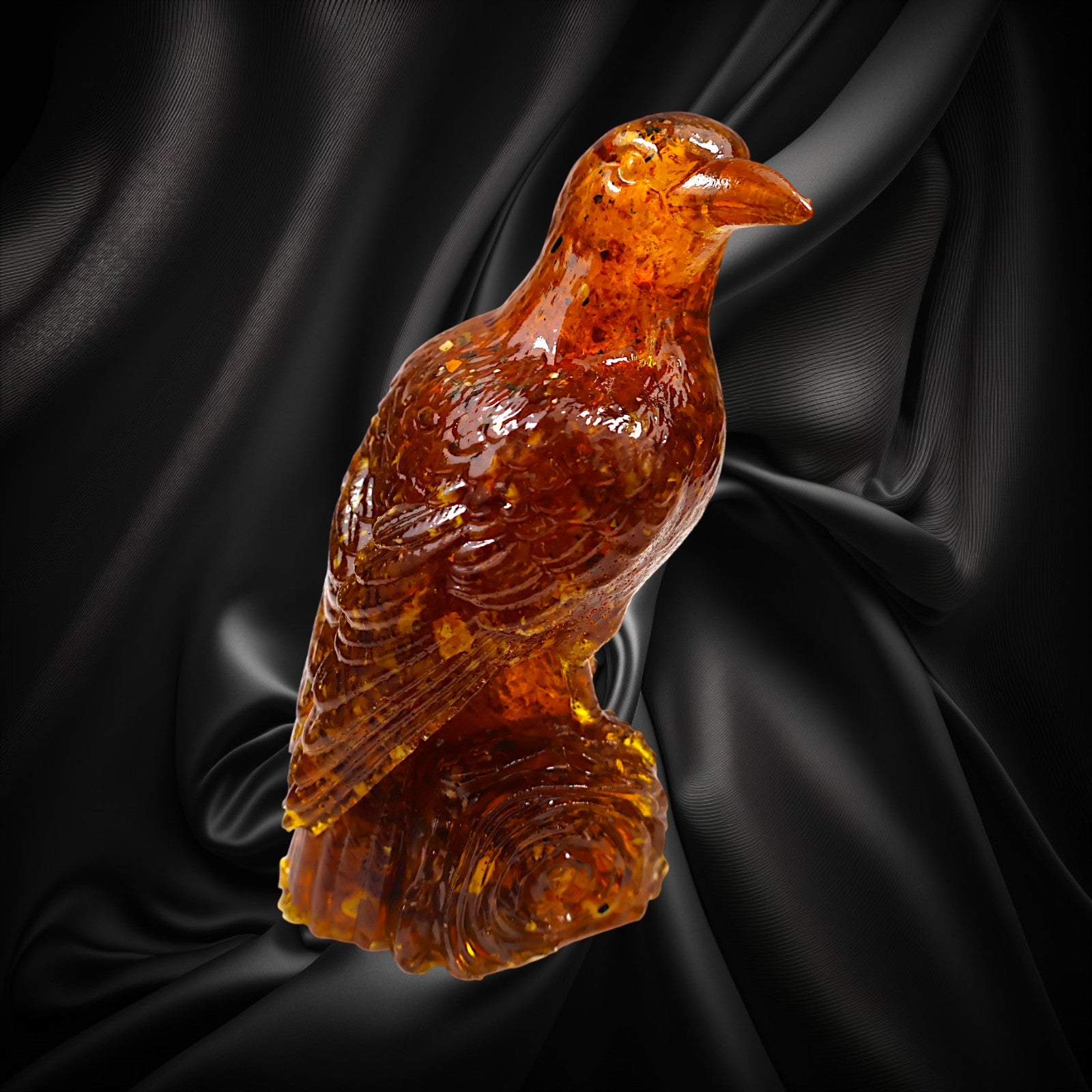 Corbeau fait main en ambre de la Baltique – Véritable sculpture en ambre naturel par KIZIMA New York