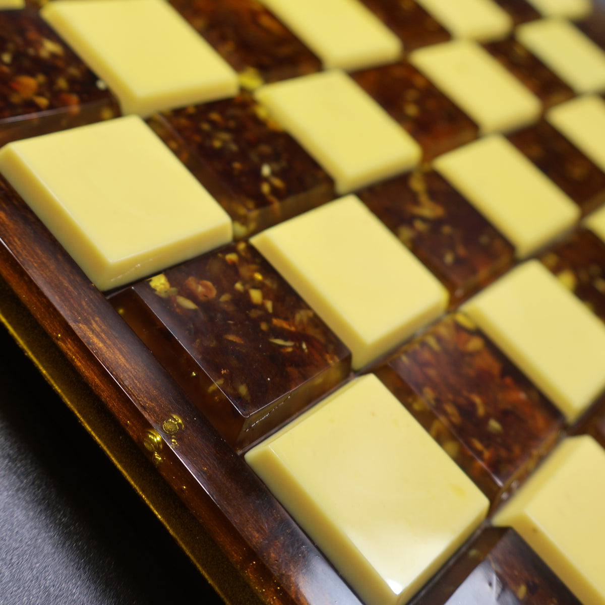 Baltic amber wooden chess board with polished gloss finish, luxury gift for chess collectors KIZIMA USA