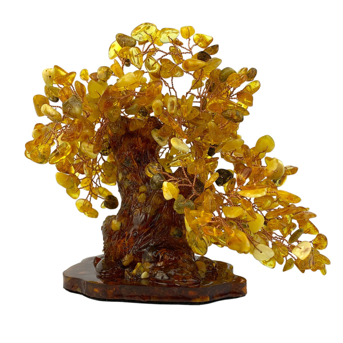 KIZIMA® amber branch money tree — genuine Baltic amber decor, handmade in USA, side view