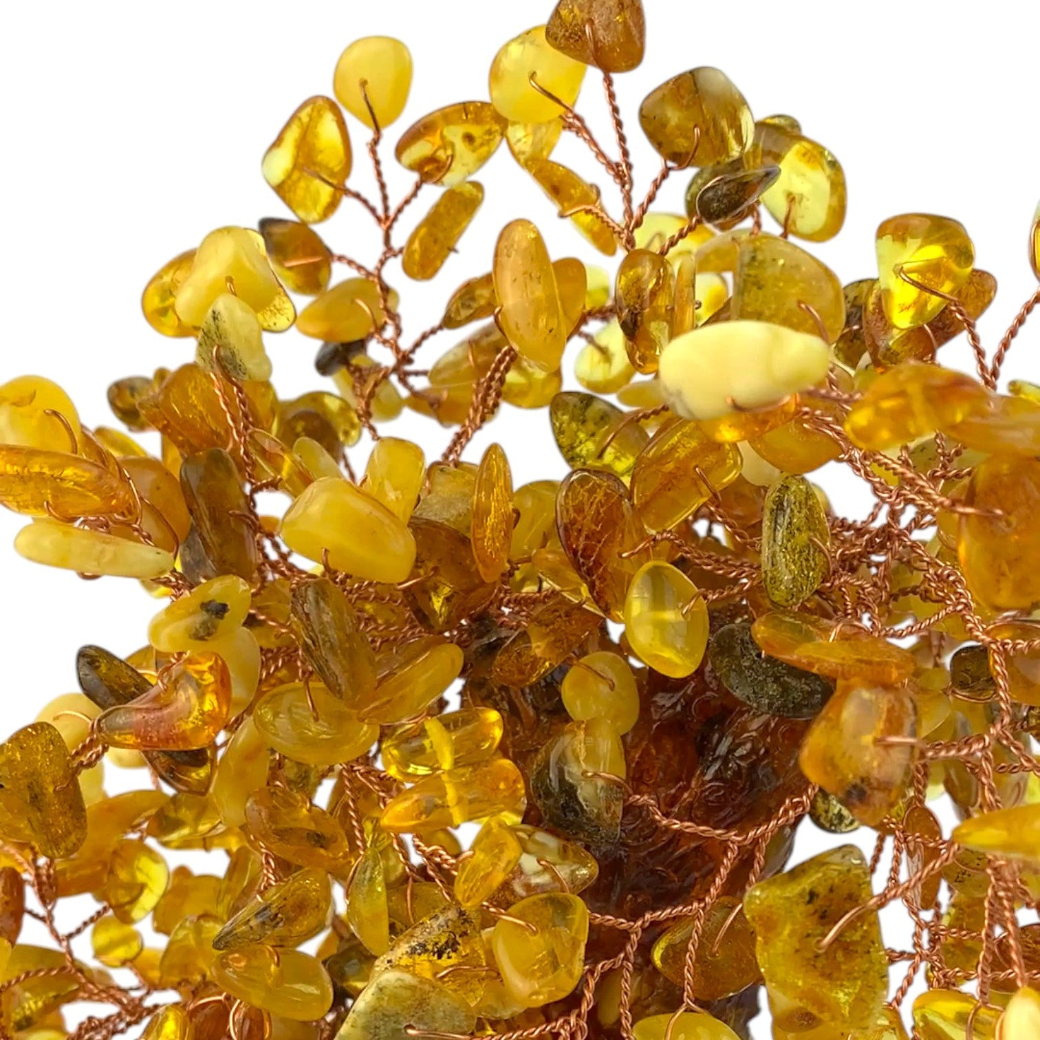 Handmade Baltic amber branch money tree by KIZIMA® USA — natural amber decor, close-up