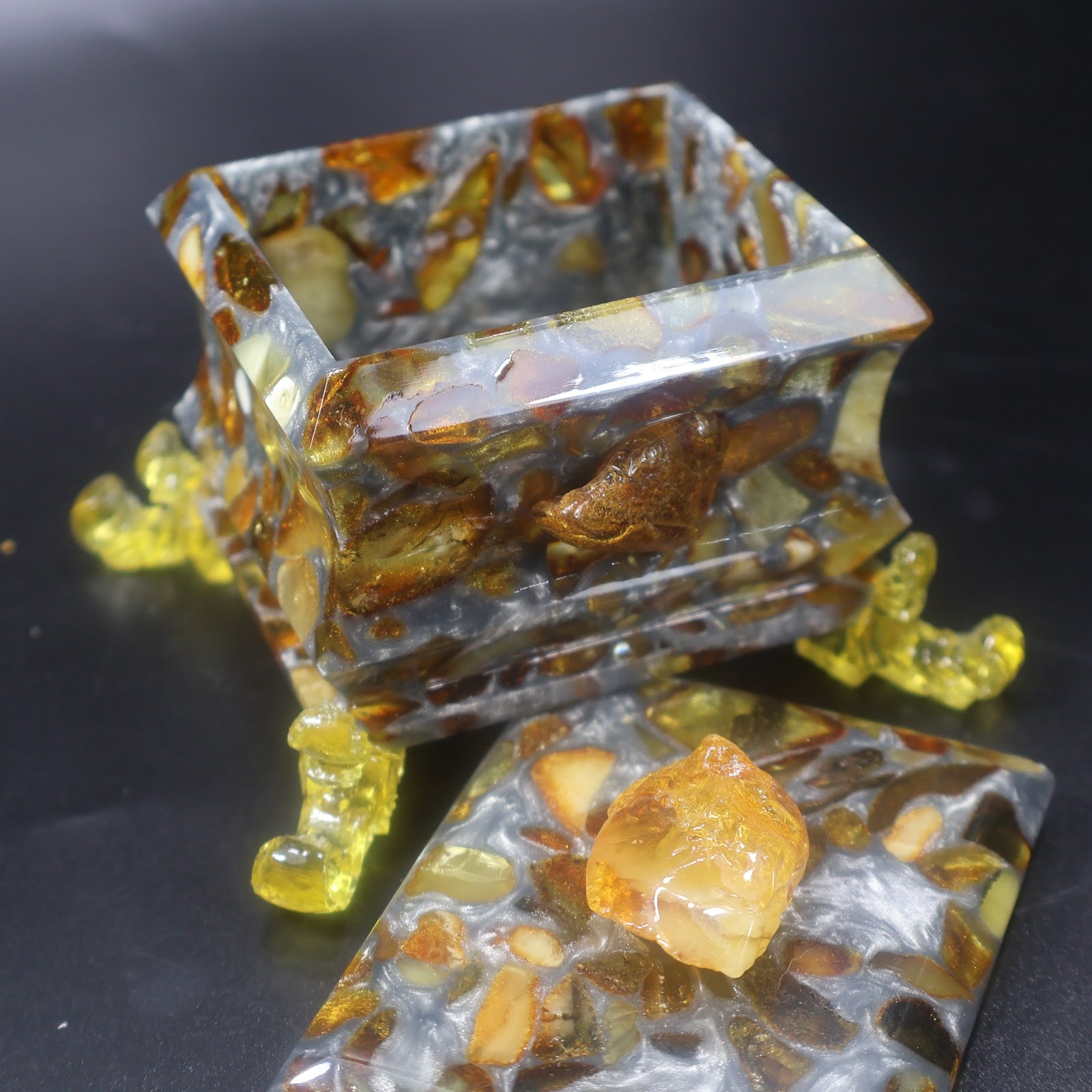 Natural Baltic amber jewelry box by KIZIMA — handmade amber keepsake, Made in USA (Box 2)